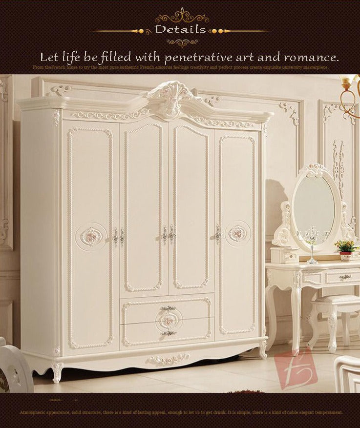 Wardrobe European Antique Four Door Wardrobe French Bedroom Furniture White Wardrobe