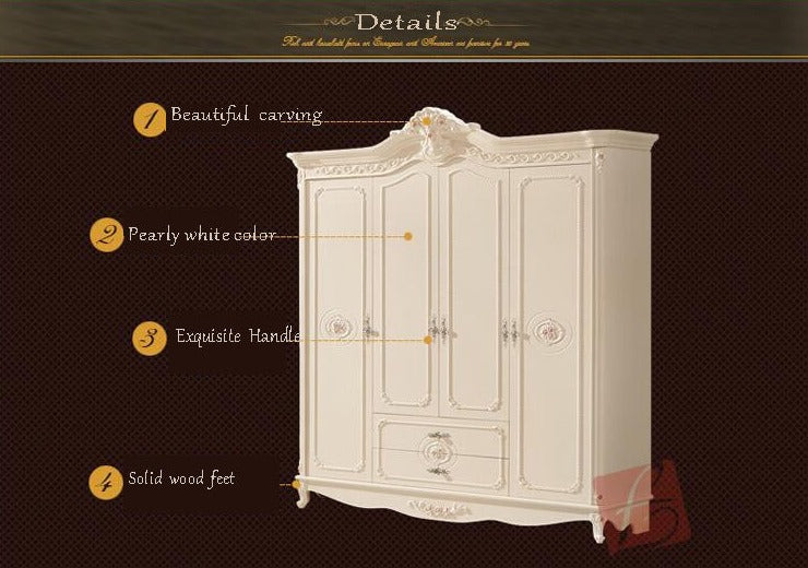 Wardrobe European Antique Four Door Wardrobe French Bedroom Furniture White Wardrobe