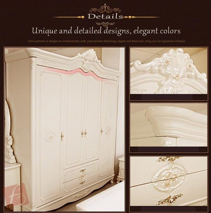 Wardrobe European Antique Four Door Wardrobe French Bedroom Furniture White Wardrobe