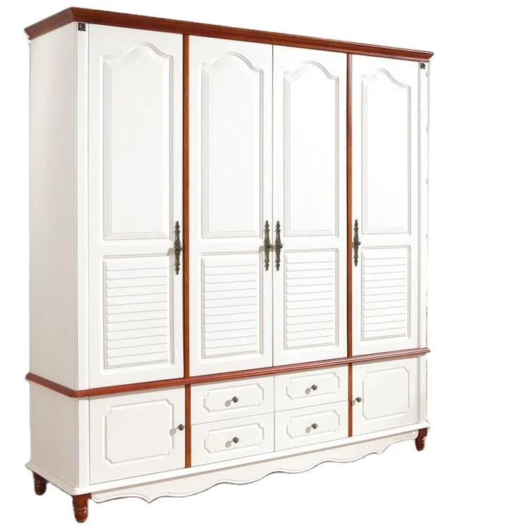 Wardrobe European Antique Four Door Solid Wood Wardrobe French Bedroom Furniture Wardrobe