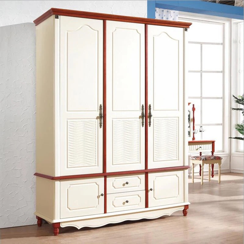 Wardrobe European Antique Four Door Solid Wood Wardrobe French Bedroom Furniture Wardrobe