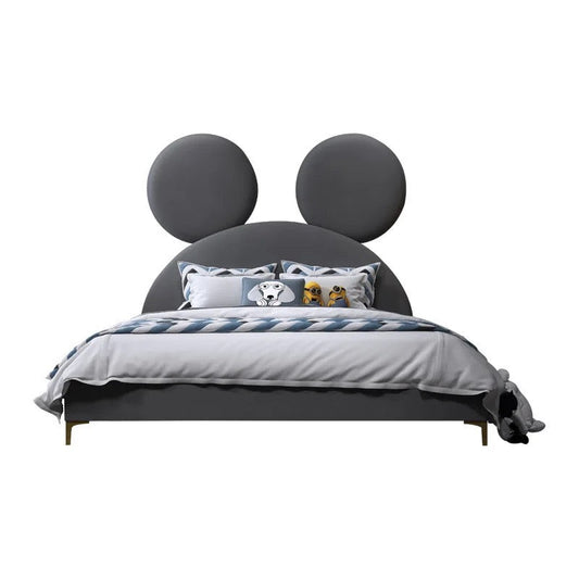 Kids Bed Nordic Cloth Art Double Bed Mickey Cartoon Children Pink Gray Bedroom Bed