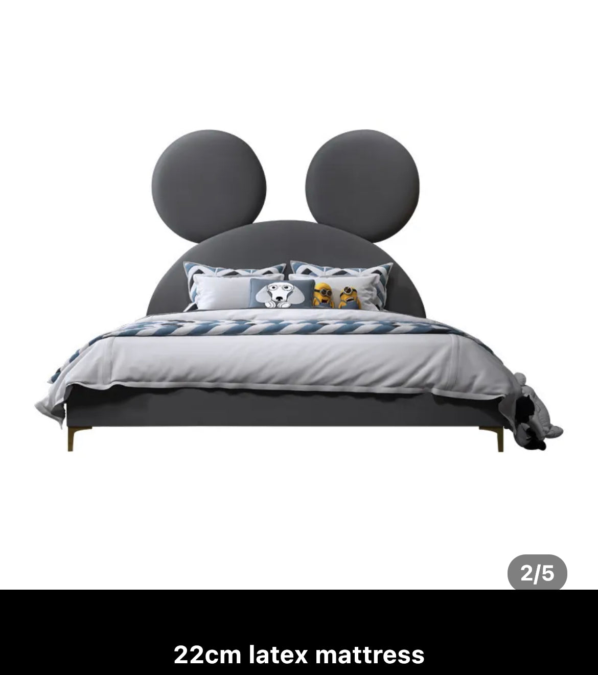 Kids Bed Nordic Cloth Art Double Bed Mickey Cartoon Children Pink Gray Bedroom Bed