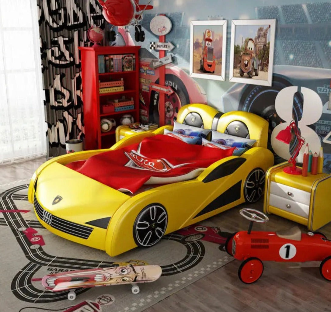 Kids Bedroom Solid Wood Bed Boys Bedroom Furniture Design Cartoon Car Beds