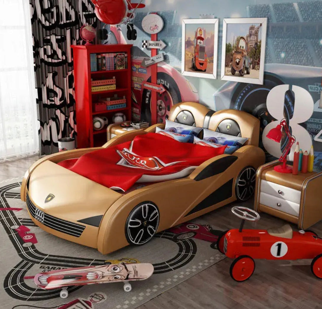 Kids Bedroom Solid Wood Bed Boys Bedroom Furniture Design Cartoon Car Beds