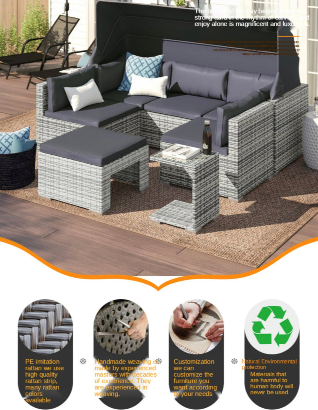 Outdoor Furniture Set Balcony Wicker Set Handmade Rattan Aluminum Frame Garden Furniture