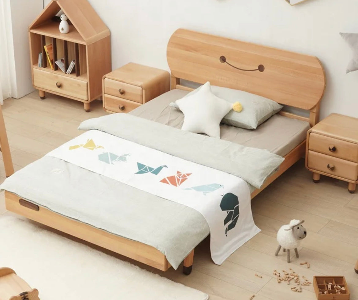 Kids Bed Nordic Style Comfortable Log Color Furniture Solid Wood Children Bed