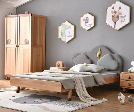 Kids Bed Nordic Style Space Saver Log Color Kids Bedroom Furniture Solid Wood Children Bed