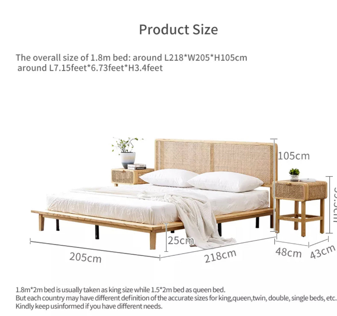 Bedroom Furniture Set Modern Nordic Vintage French Marte Rattan Cane Wicker Wood Furniture