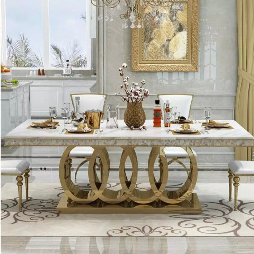 Dining Table Light Marble Top Dining Room Luxury Esstisch Set 