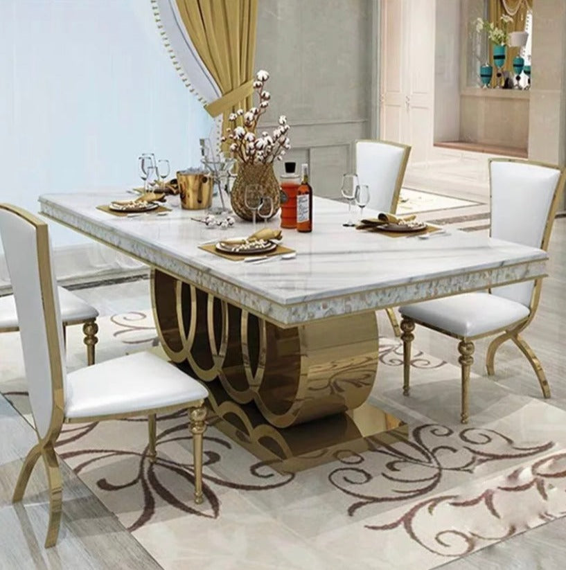 Dining Table Light Marble Top Dining Room Luxury Esstisch Set 