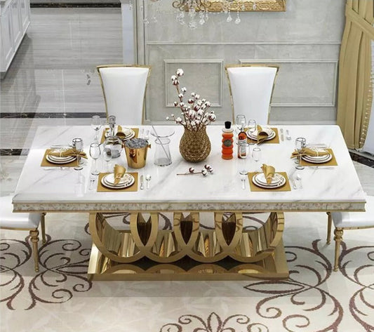 Dining Table Light Marble Top Dining Room Luxury Esstisch Set 