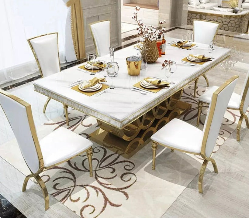 Dining Table Light Marble Top Dining Room Luxury Esstisch Set 