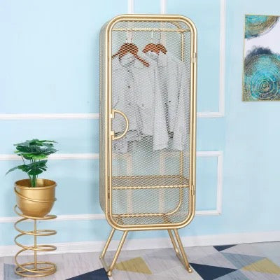 Wardrobe Nordic Wrought Iron Grid Golden Single Wardrobe Clothing Display Cabinet