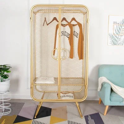 Wardrobe Nordic Wrought Iron Grid Golden Single Wardrobe Clothing Display Cabinet