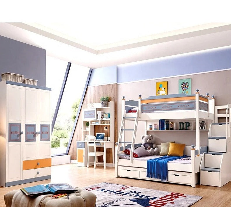 Children's Bedroom Furniture Set Youth Bunk Bed With Storage Kids Complete Bedroom