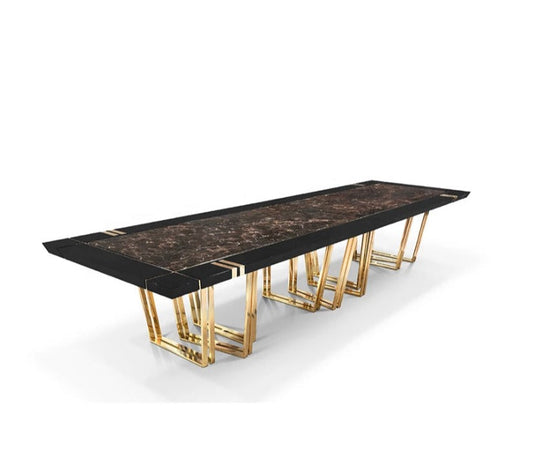 Design Dining Table Marble Top 12 Seater Golden Italian Luxury Dining Room Furniture