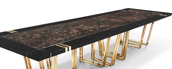 Design Dining Table Marble Top 12 Seater Golden Italian Luxury Dining Room Furniture