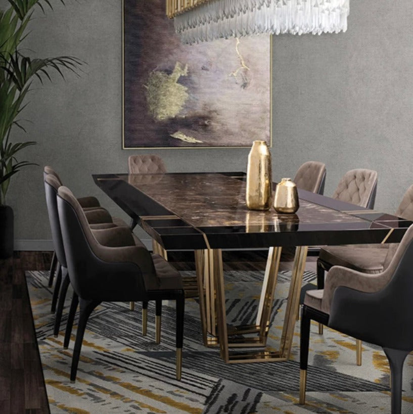 Design Dining Table Marble Top 12 Seater Golden Italian Luxury Dining Room Furniture