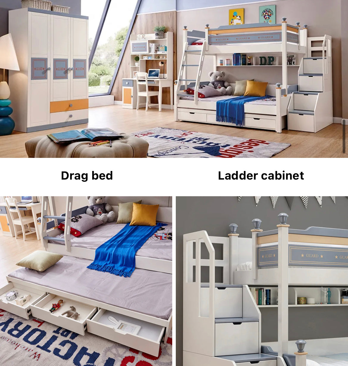 Children's Bedroom Furniture Set Youth Bunk Bed With Storage Kids Complete Bedroom