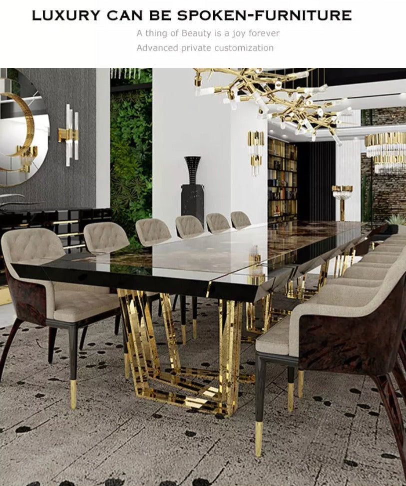 Design Dining Table Marble Top 12 Seater Golden Italian Luxury Dining Room Furniture