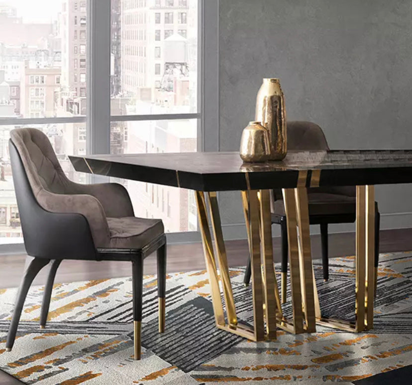 Design Dining Table Marble Top 12 Seater Golden Italian Luxury Dining Room Furniture