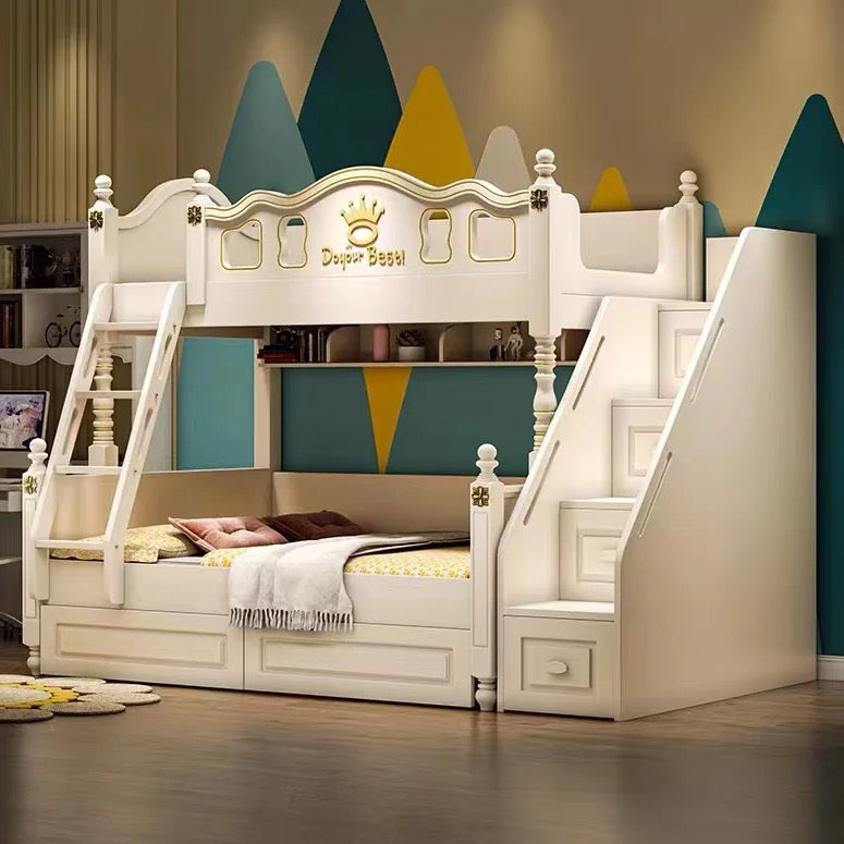 Kids Bunk Beds Eco-Friendly White Modern Bedroom Furniture Multifunctional Children Beds