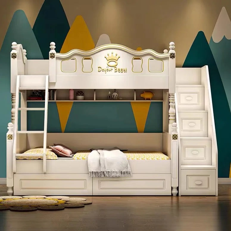 Kids Bunk Beds Eco-Friendly White Modern Bedroom Furniture Multifunctional Children Beds