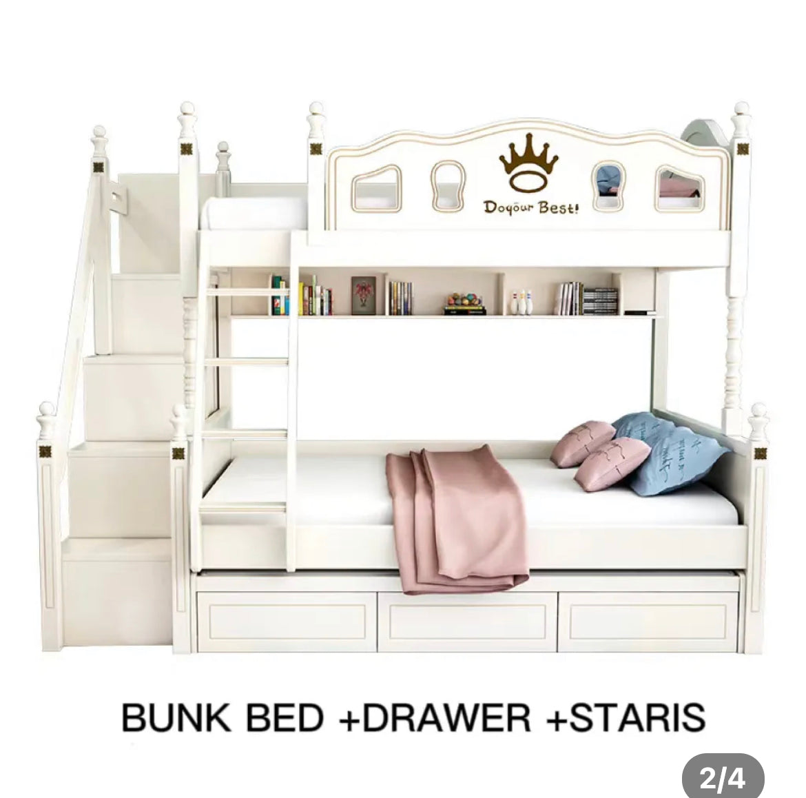 Kids Bunk Beds Eco-Friendly White Modern Bedroom Furniture Multifunctional Children Beds