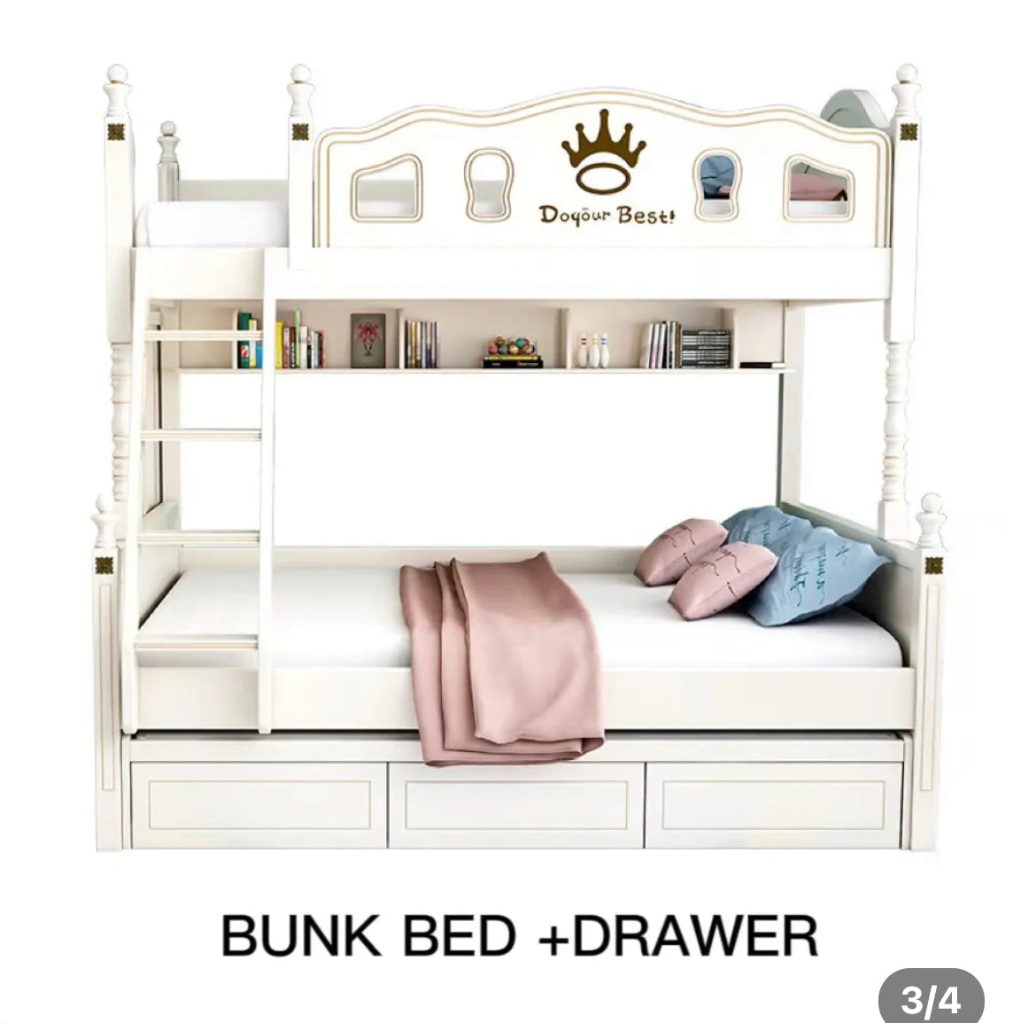 Kids Bunk Beds Eco-Friendly White Modern Bedroom Furniture Multifunctional Children Beds