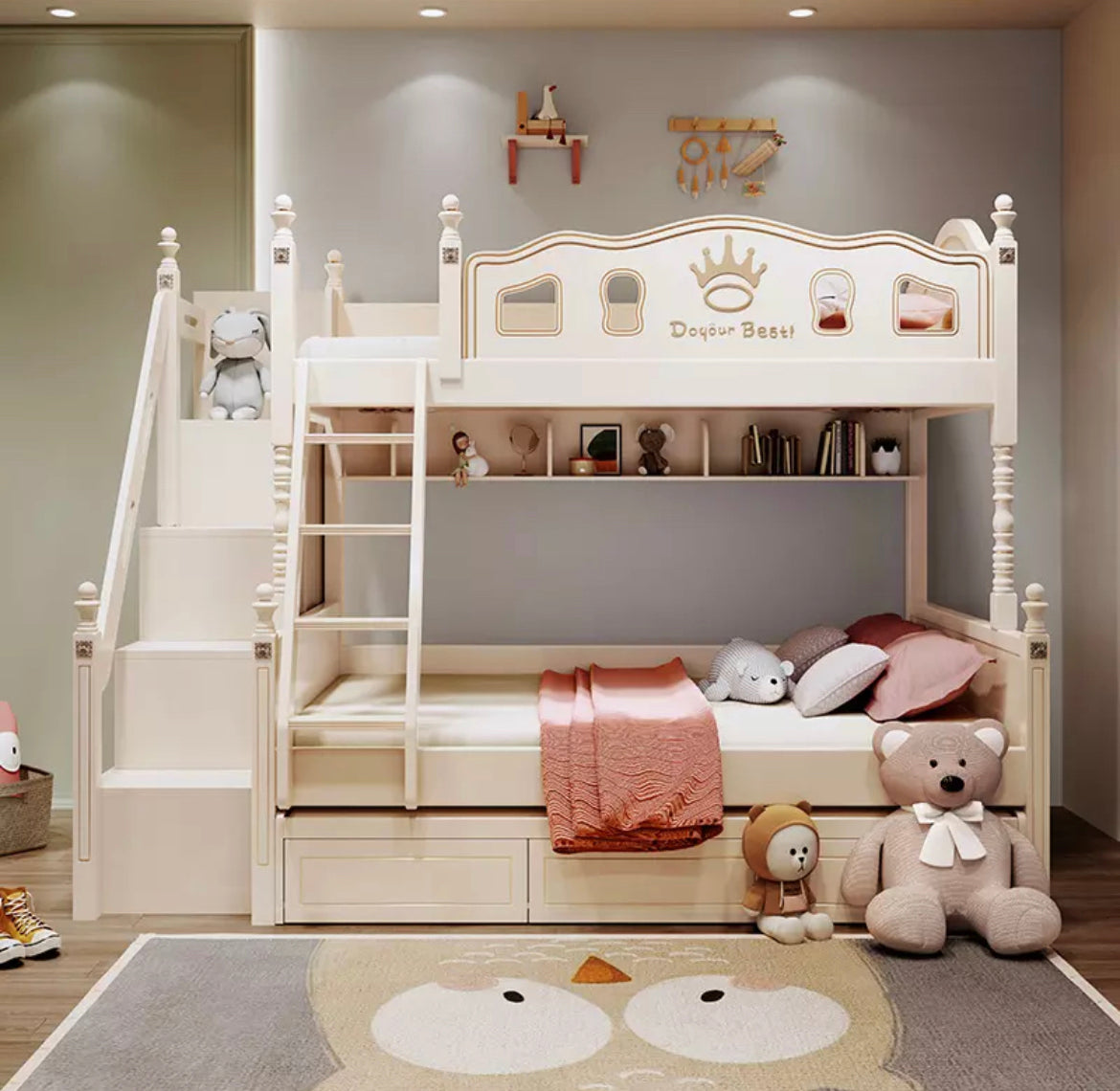 Kids Bunk Beds Eco-Friendly White Modern Bedroom Furniture Multifunctional Children Beds