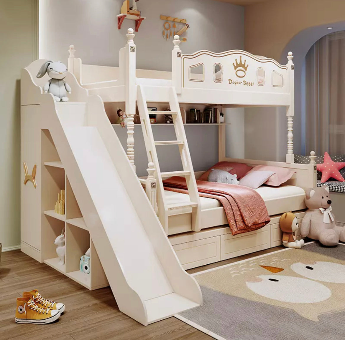 Kids Bunk Beds Eco-Friendly White Modern Bedroom Furniture Multifunctional Children Beds