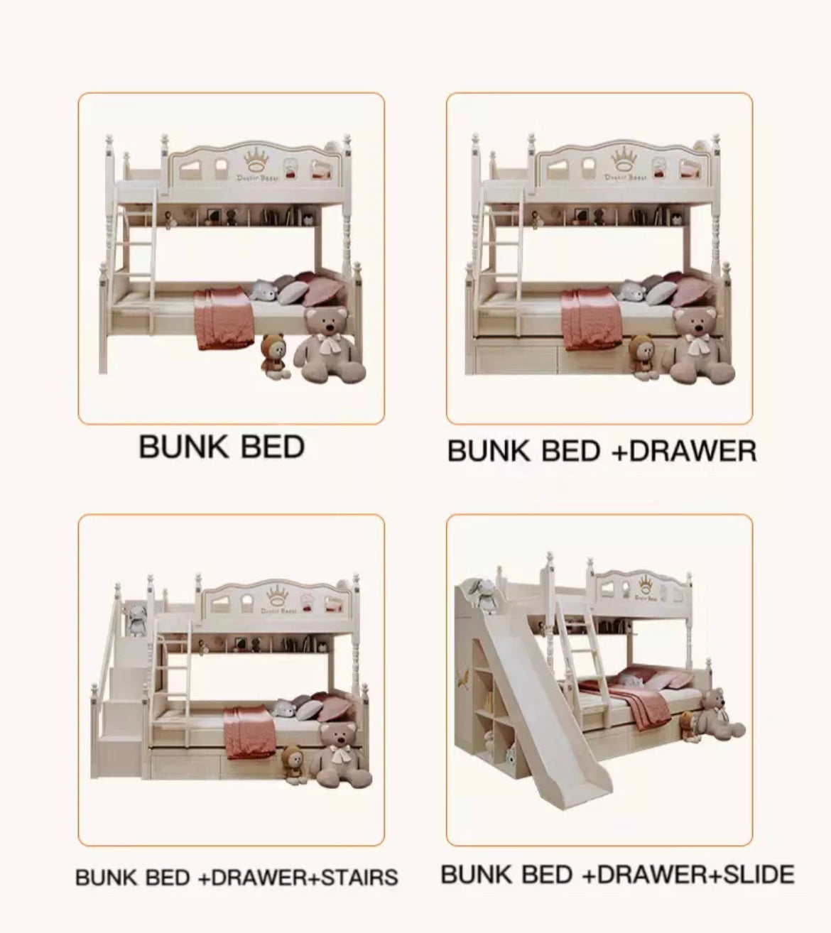 Kids Bunk Beds Eco-Friendly White Modern Bedroom Furniture Multifunctional Children Beds