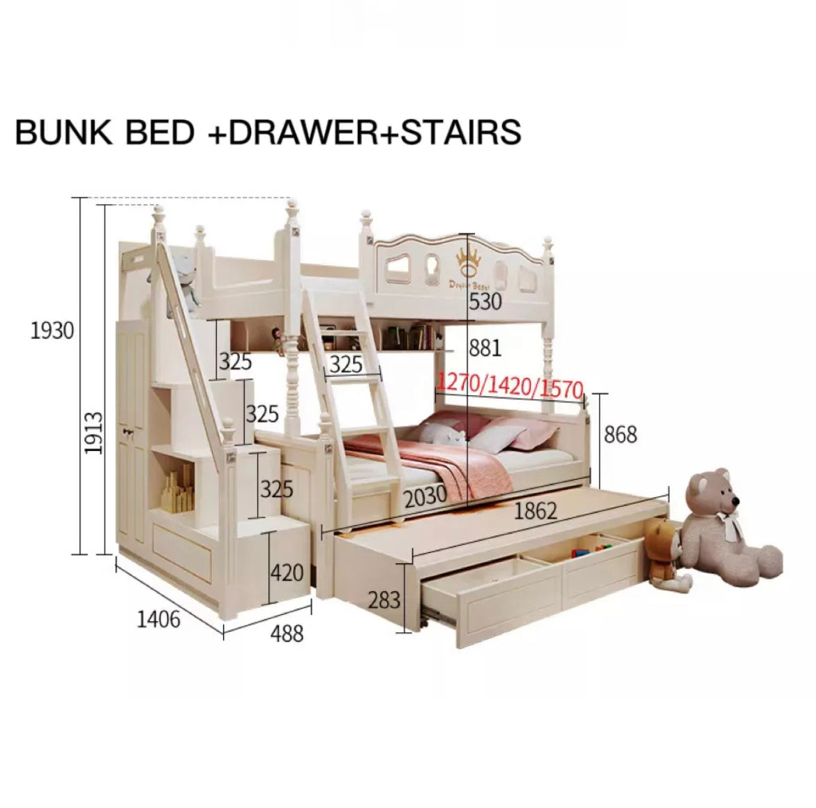 Kids Bunk Beds Eco-Friendly White Modern Bedroom Furniture Multifunctional Children Beds