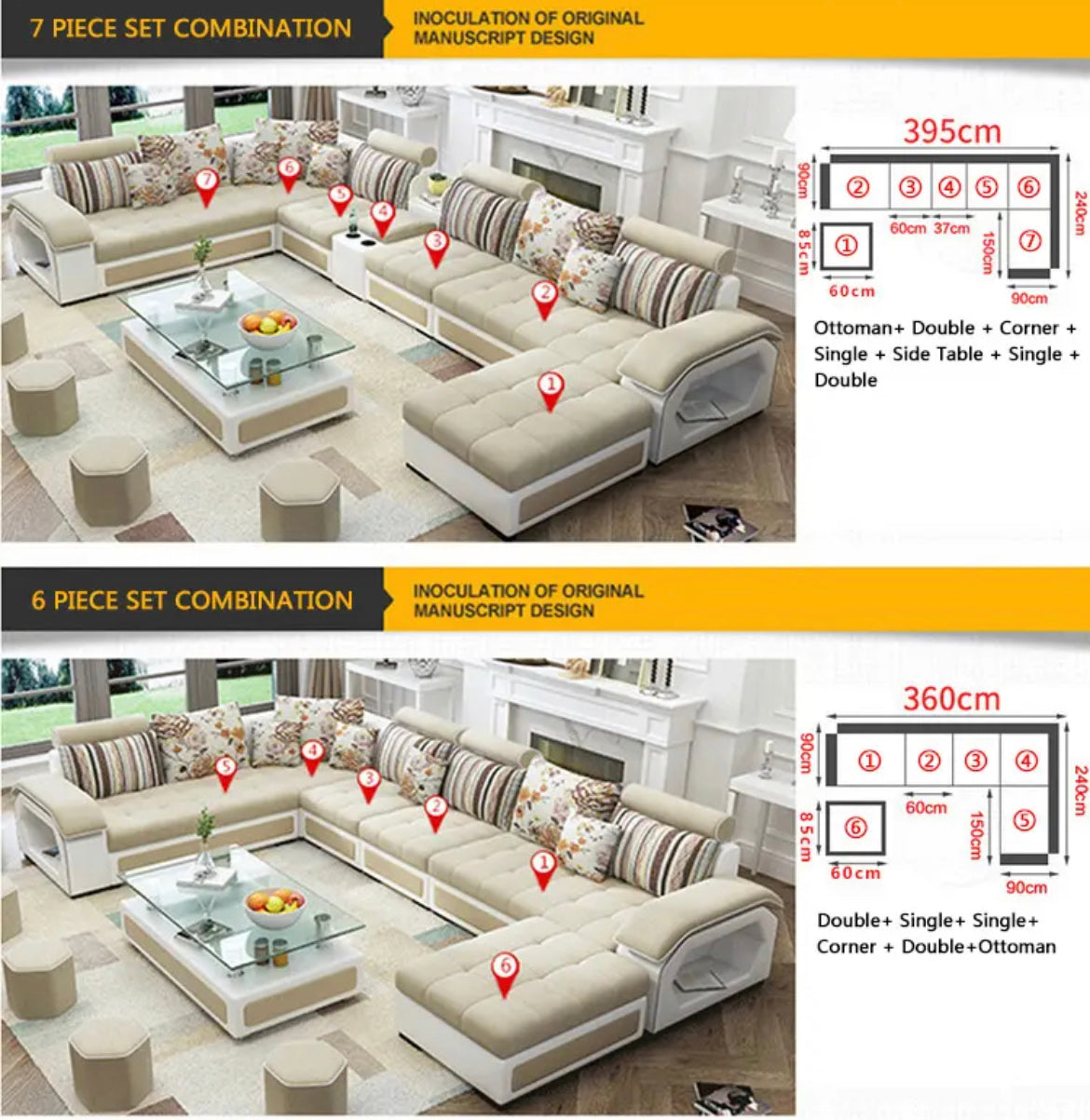  Sofa Living Room Furniture 7 Seater Couch Longue L U Shaped Sectional Leather Sofa Bed 