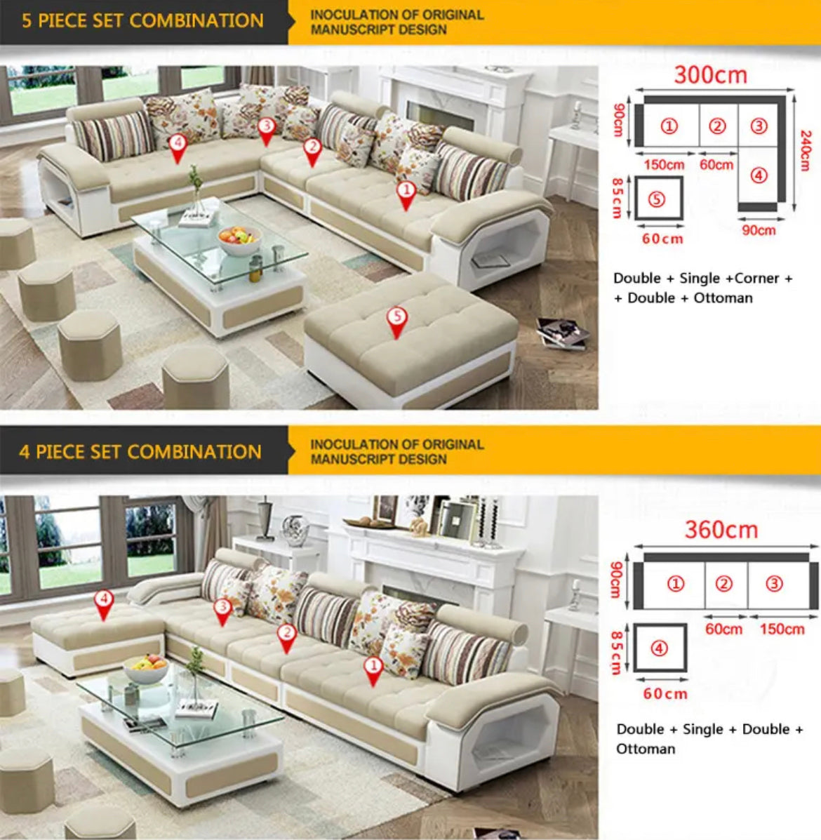  Sofa Living Room Furniture 7 Seater Couch Longue L U Shaped Sectional Leather Sofa Bed 