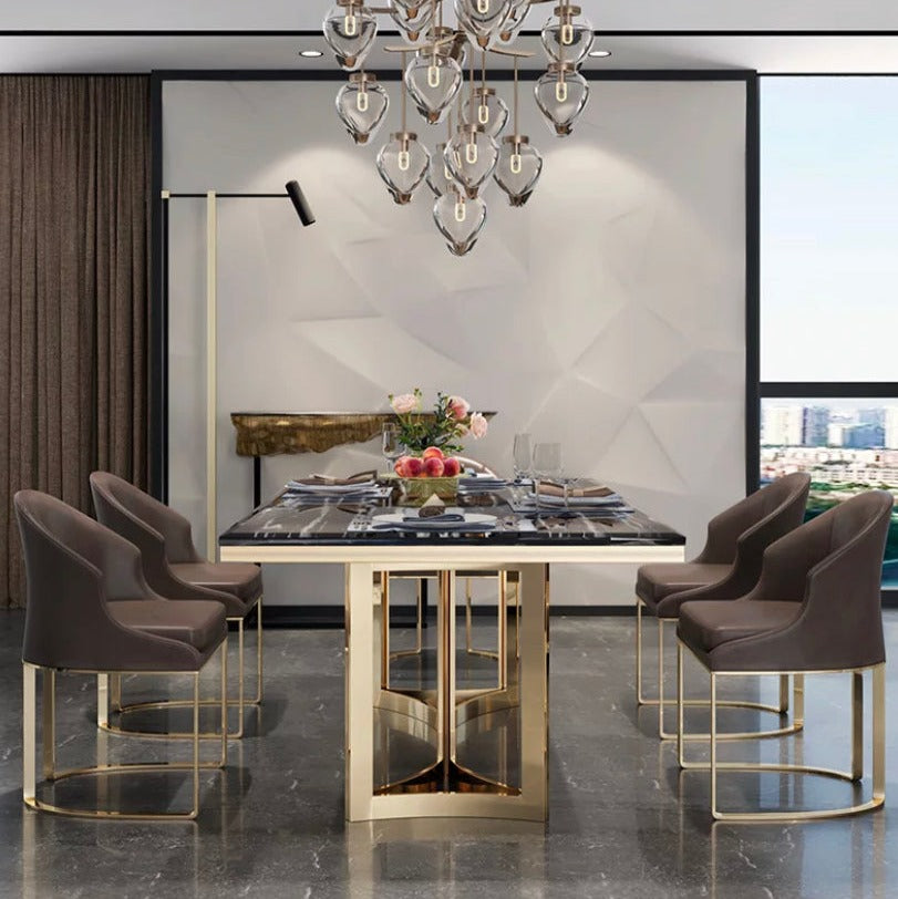 Dining Table Modern Luxury Golden Stainless Steel Esstisch Marble Top Table Set