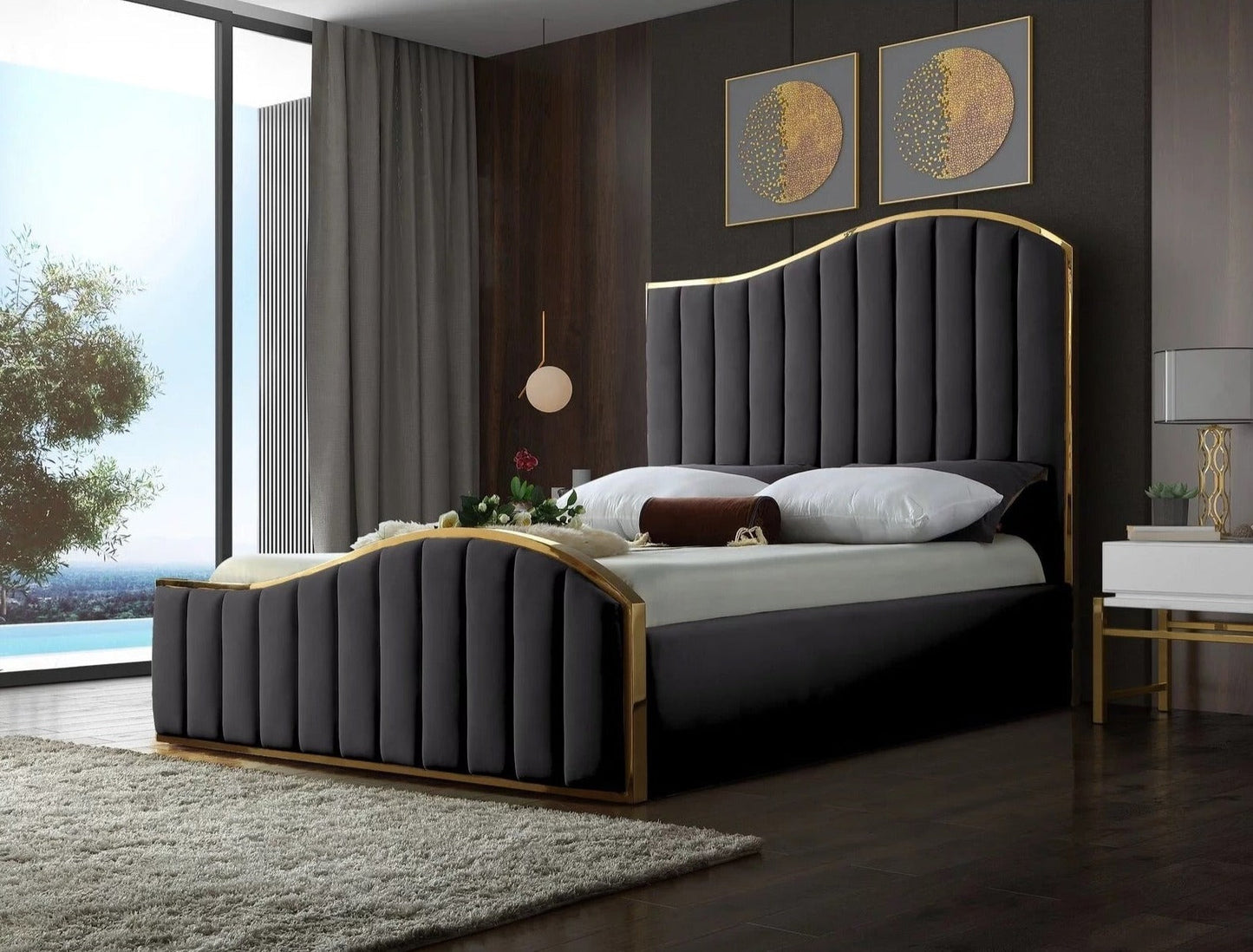 Bedroom Furniture Luxury Modern Full Queen King Size Bed Stainless Steel Plywood Frame Beds