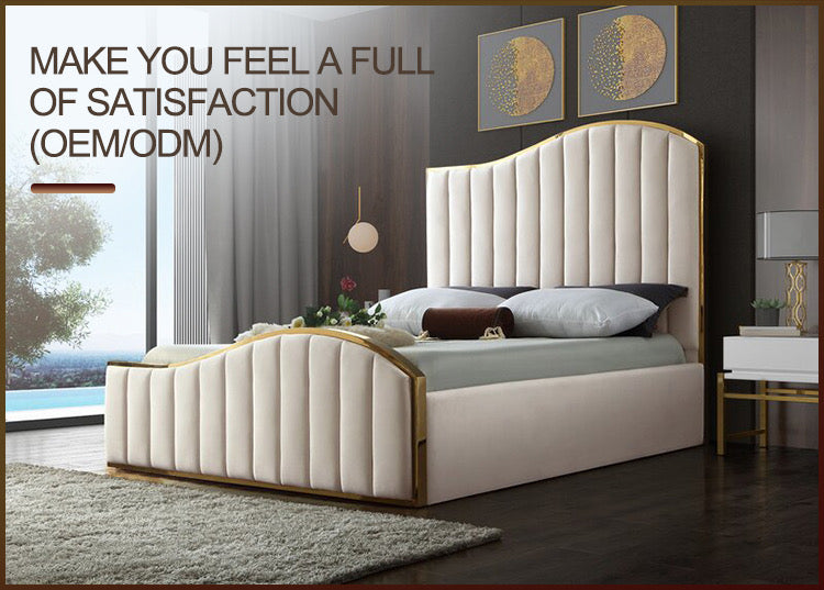 Bedroom Furniture Luxury Modern Full Queen King Size Bed Stainless Steel Plywood Frame Beds