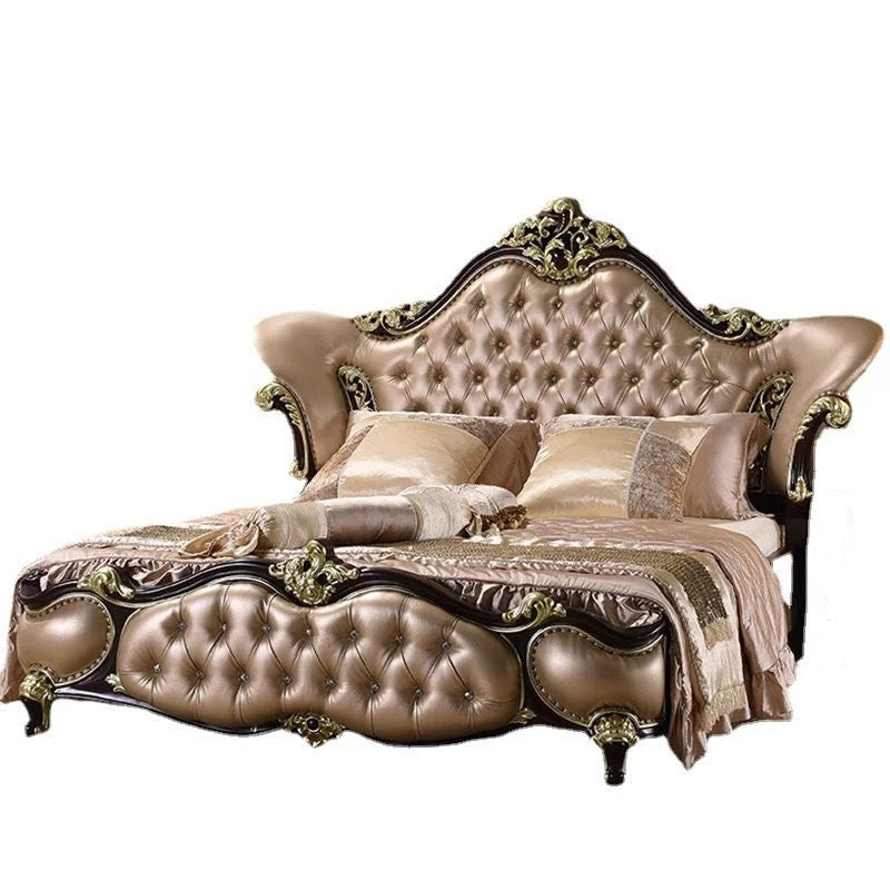 European Design Bedroom Leather Bed Solid Wood Baroque Style Bedroom Furnitures