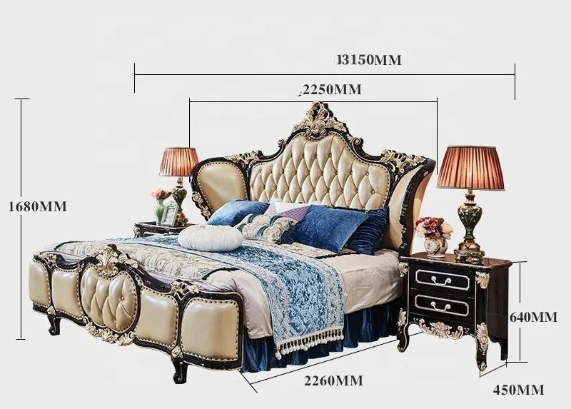 Bedroom Furniture Set Baroque Solid Wood Luxury Design Genuine Leather Beds