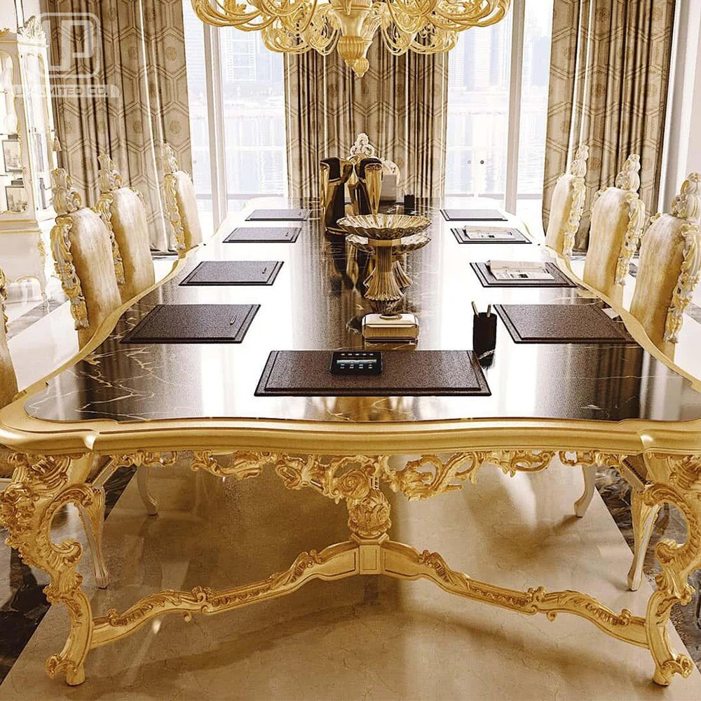 Dining Room Furniture Neoclassical Baroque  Luxury Solid Wood Hand Carved Large Dining Table Set