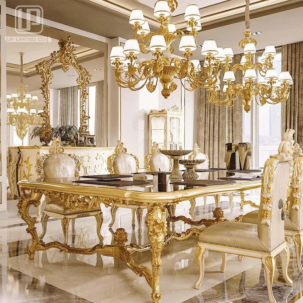 Barock Dining Table Set Solid Wood Hand Carved Large Neoclassical Baroque Design Luxury Dining Table