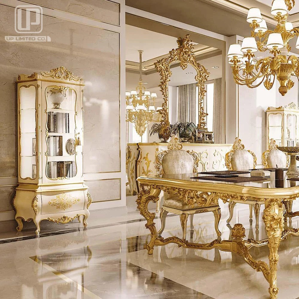 Dining Room Furniture Neoclassical Baroque  Luxury Solid Wood Hand Carved Large Dining Table Set