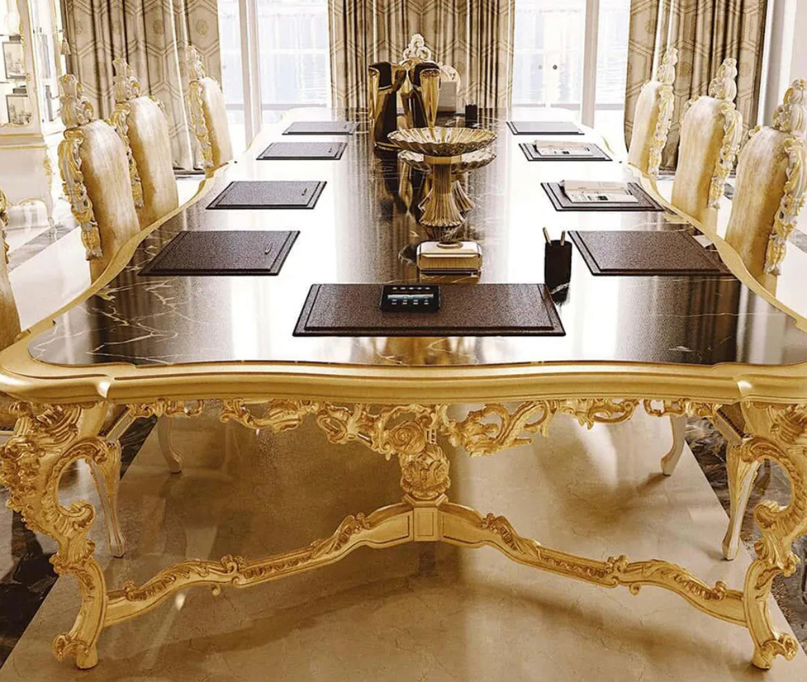 Barock Dining Table Set Solid Wood Hand Carved Large Neoclassical Baroque Design Luxury Dining Table