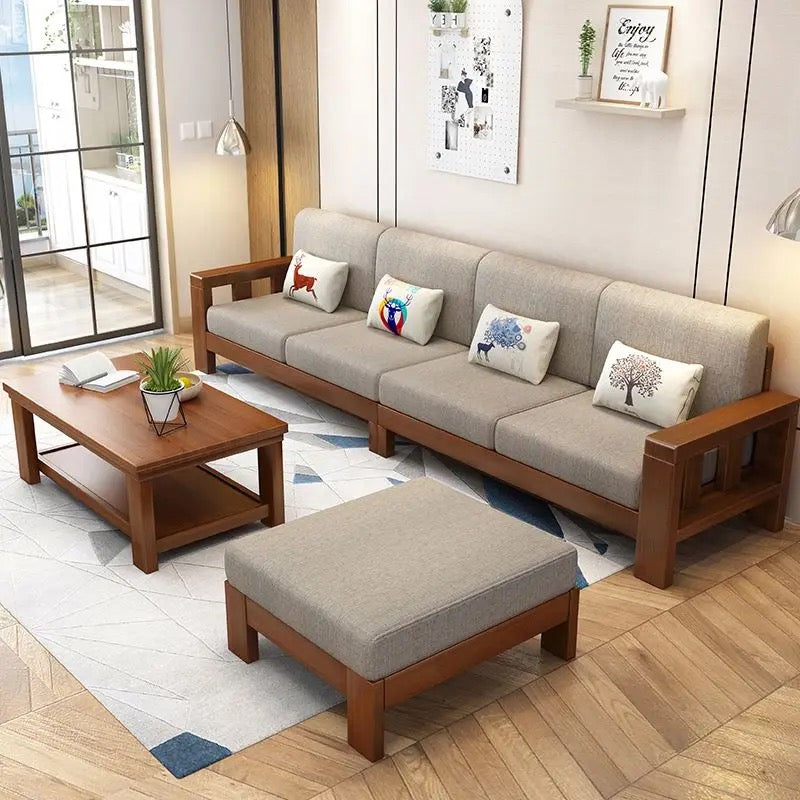 Sofa Japanese Style Antique Fashional Solid Wood Charpie Wide Soft Livingroom Sofa Sets