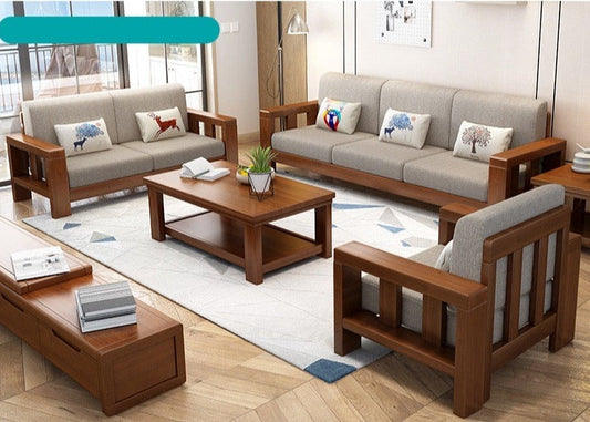 Sofa Japanese Style Antique Fashional Solid Wood Charpie Wide Soft Livingroom Sofa Sets