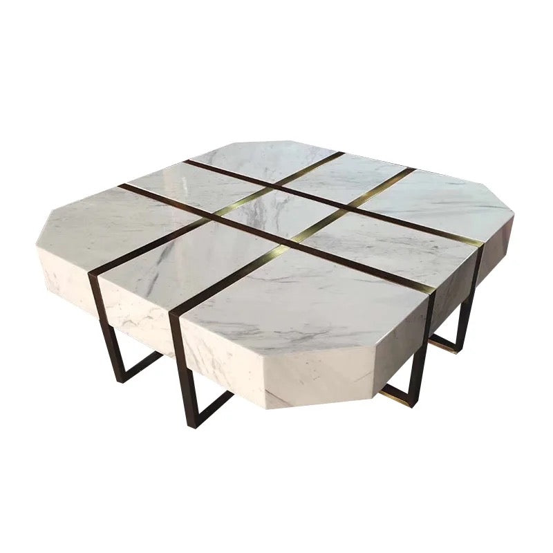 Tea Coffee Table White Square Marble Stone Gold Plated Steel Tables Living Room Furniture