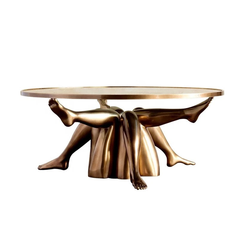 Art Glass Center Table Living Room Unique Nordic Design Coffee Table Glass Top Golden Legs Table 