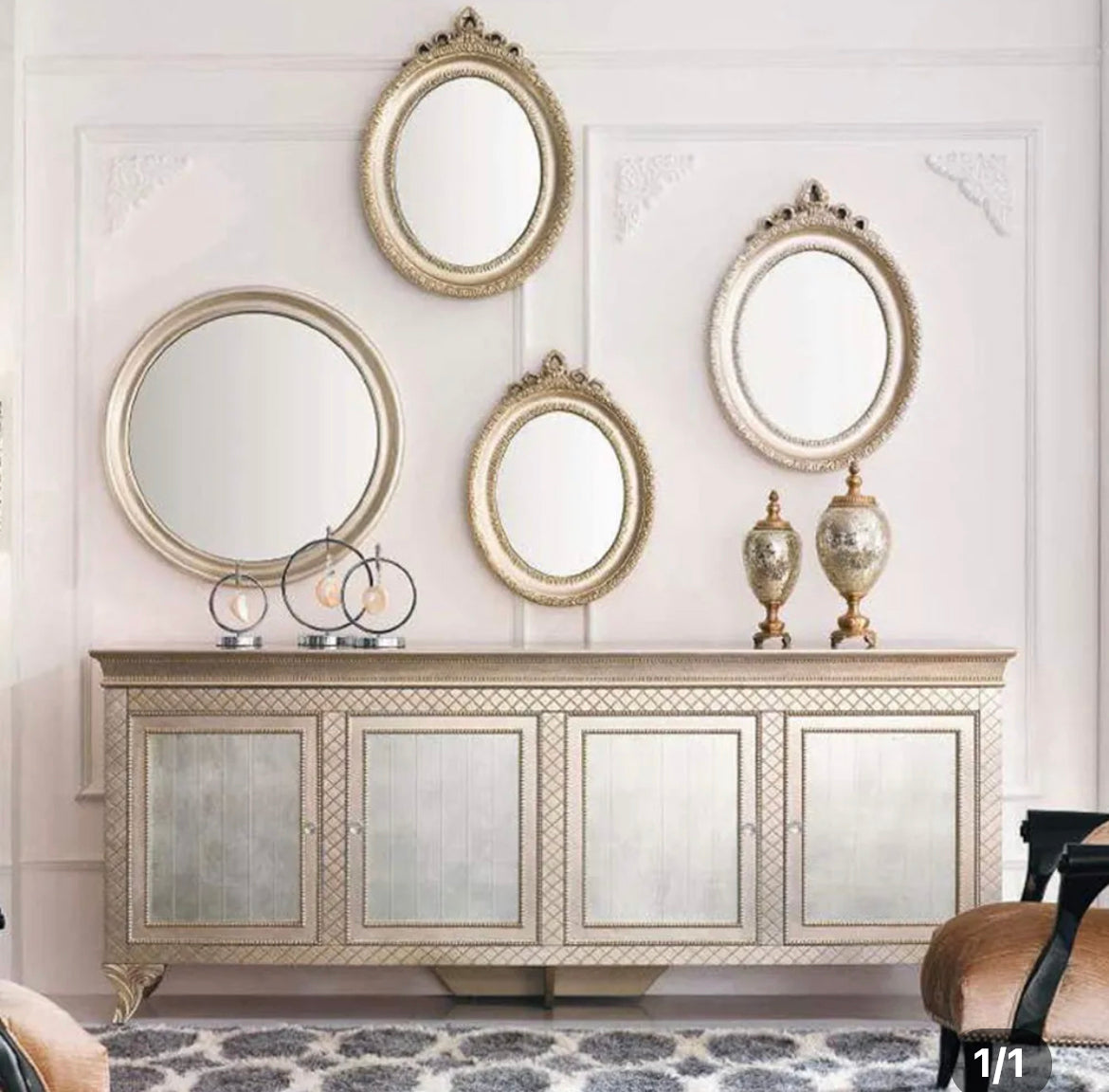 Sideboard Amazing 4 Doors Traditional Italian Design Champagne Gold Wooden Cabinet With Mirror